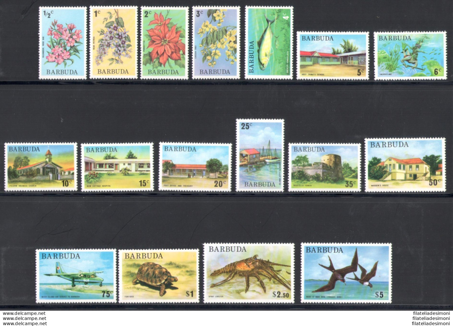 1974-75 Barbuda - Yvert Et Tellier N. 191-07 - Serie Ordinaria - 17 Valori - MNH** - Sonstige & Ohne Zuordnung