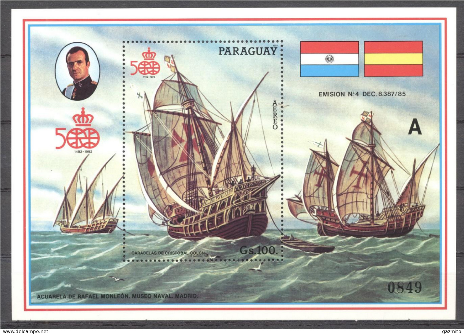 Paraguay 1987, 500th Discovery Of America, Ships, Block - Christoffel Columbus