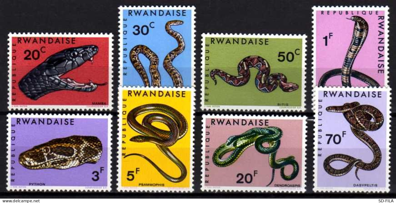 Belgian Congo Belge - Rwanda 1967 N° 191/198 MNH Complete Set Snakes - Serpents - Slangen C7.00Eu - Unused Stamps