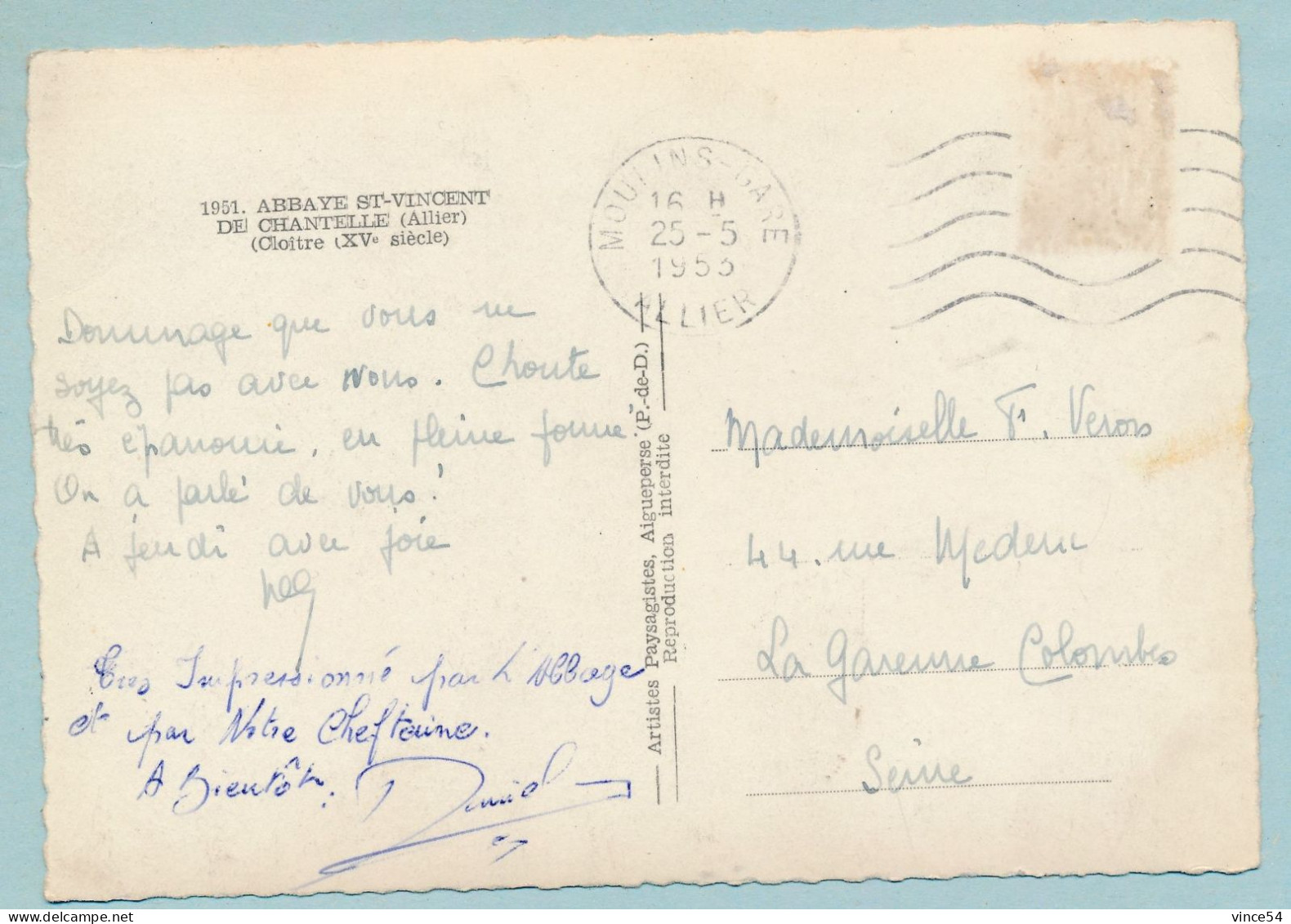 ABBAYE ST-VINCENT DE CHANTELLE - Cloître XVe Siècle - Circulé 1953 - Autres & Non Classés