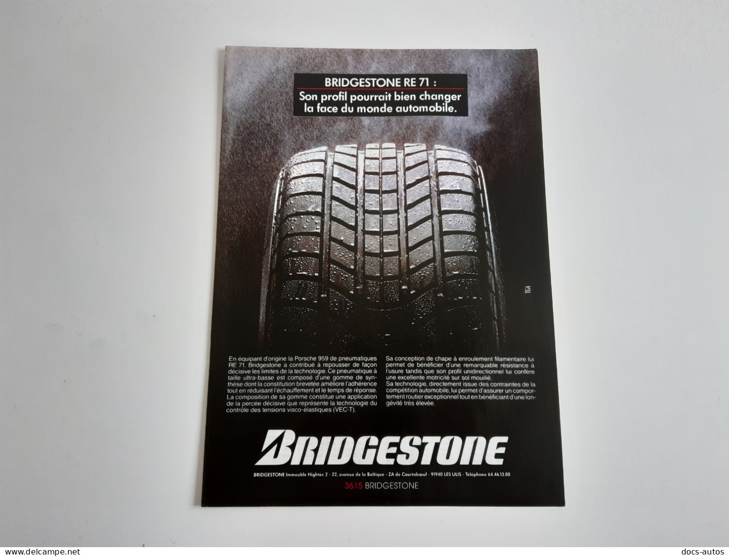 Publicité De Presse Automobile Pneu Bridgestone RE 71 - Autres & Non Classés