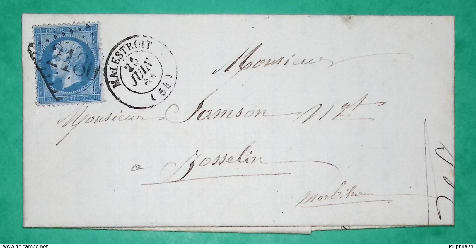 N°22 GC 2180 MALESTROIT MORBIHAN POUR JOSSELIN 1864 LETTRE COVER FRANCE - 1849-1876: Klassik