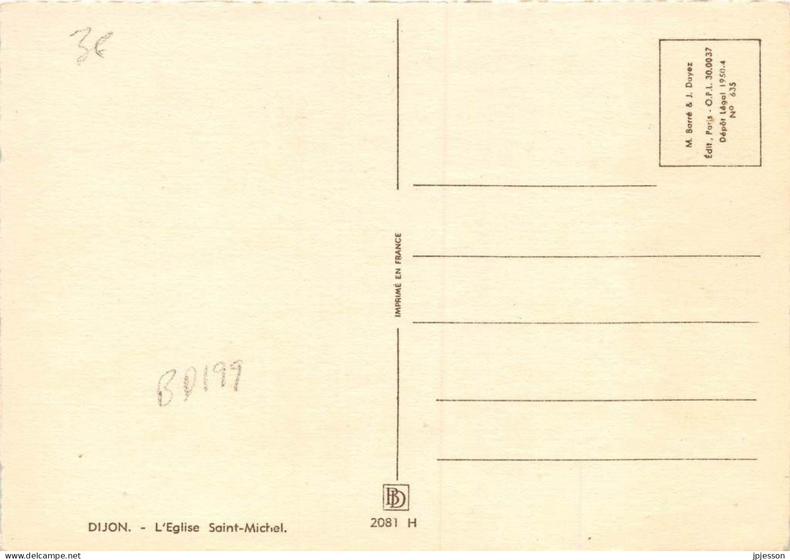 ILLUSTRATEUR - DUMARAIS - BARRE DAYEZ 2081 H - DIJON - L'EGLISE SAINT MICHEL - Andere & Zonder Classificatie