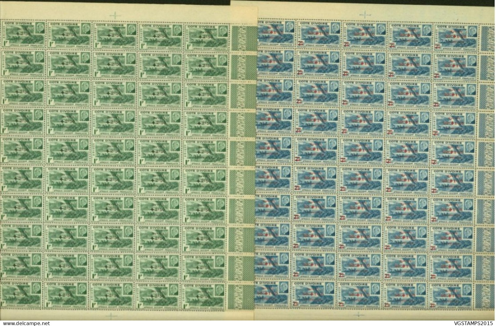 Côte D' Ivoire 1944 -Colonie Française- Timbres Neufs. Yvert Nr.: 185/186. Feuille De 50.RARE EN FEUILLE¡¡¡(EB) AR-02726 - Ungebraucht