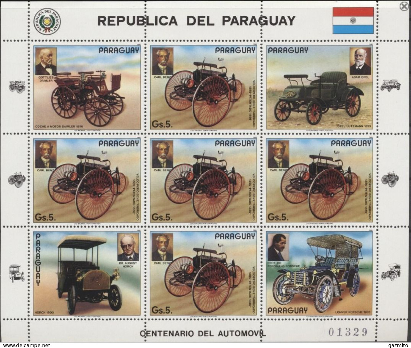 Paraguay 1986, Old Cars, Sheetlet - Coches