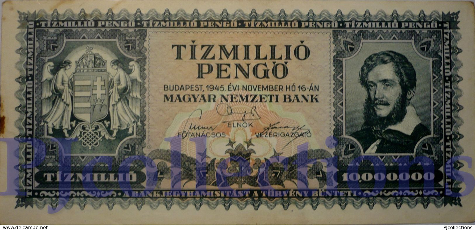 HUNGARY 10 MILLION PENGO 1945 PICK 123 AU- W/STAINS - Hungary