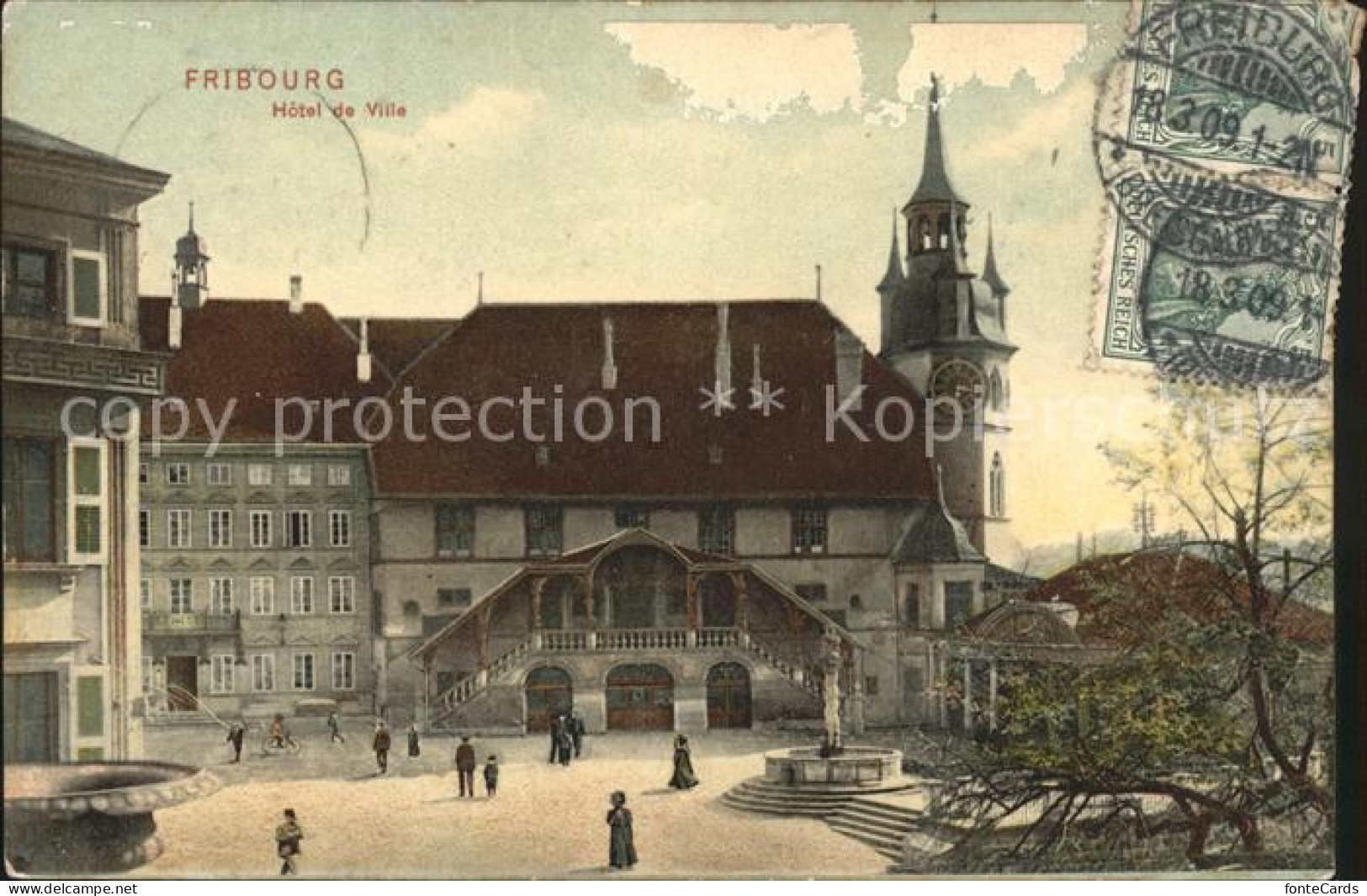 11834967 Fribourg FR Hotel De Ville Stempel Auf AK Fribourg - Andere & Zonder Classificatie