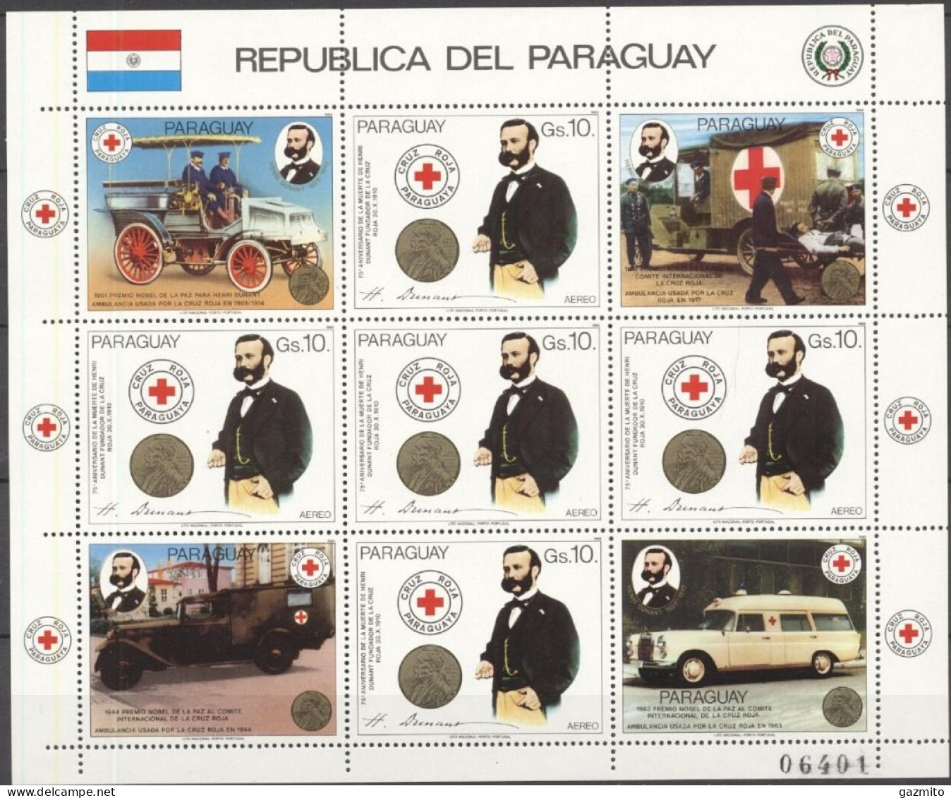 Paraguay 1985, Red Cross, Cars, Ambulances, Sheetlet - First Aid