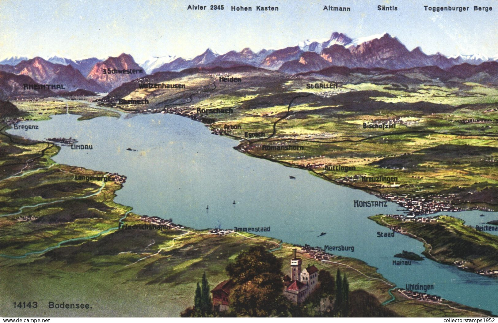 BODENSEE, LAKE CONSTANCE, MAP, MOUNTAIN, BOATS, SWITZERLAND, POSTCARD - Sonstige & Ohne Zuordnung