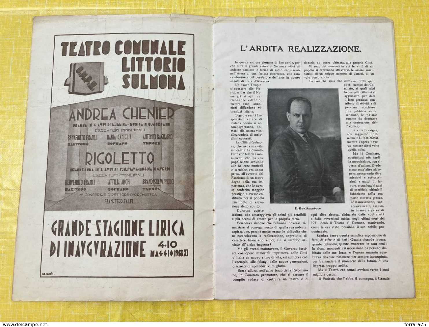 TEATRO COMUNALE LITTORIO DI SULMONA-STAGIONE LIRICA 1933-ILLUSTRATORE G.BIANCHI. - Film En Muziek