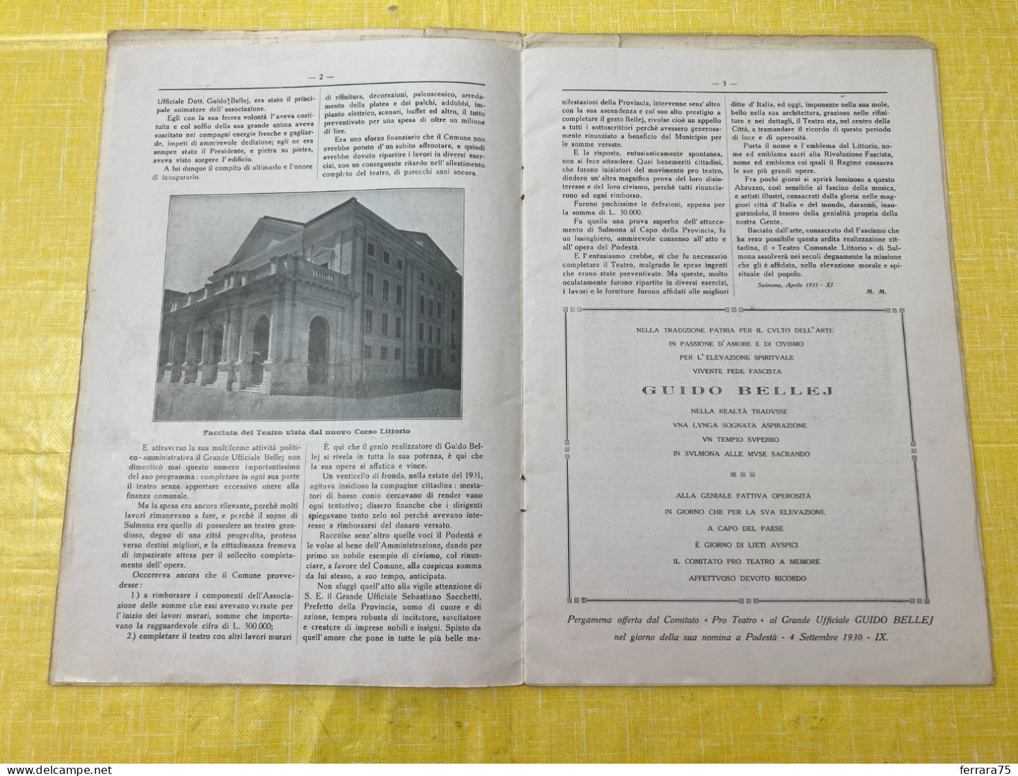 TEATRO COMUNALE LITTORIO DI SULMONA-STAGIONE LIRICA 1933-ILLUSTRATORE G.BIANCHI. - Cinéma Et Musique