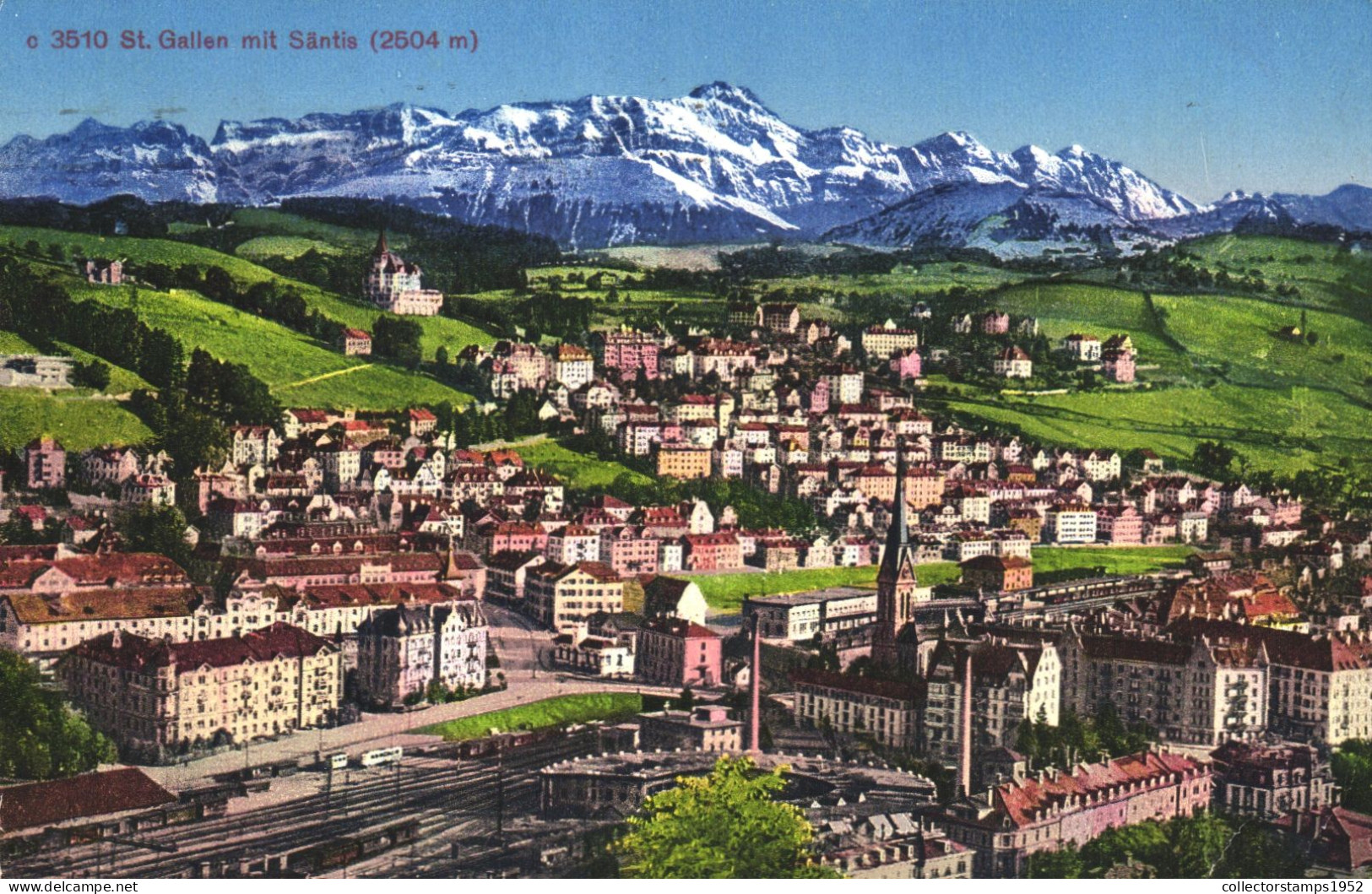 ST. GALLEN, SANTIS, MOUNTAIN, ARCHITECTURE, TOWER, TRAINS, SWITZERLAND, POSTCARD - St. Gallen