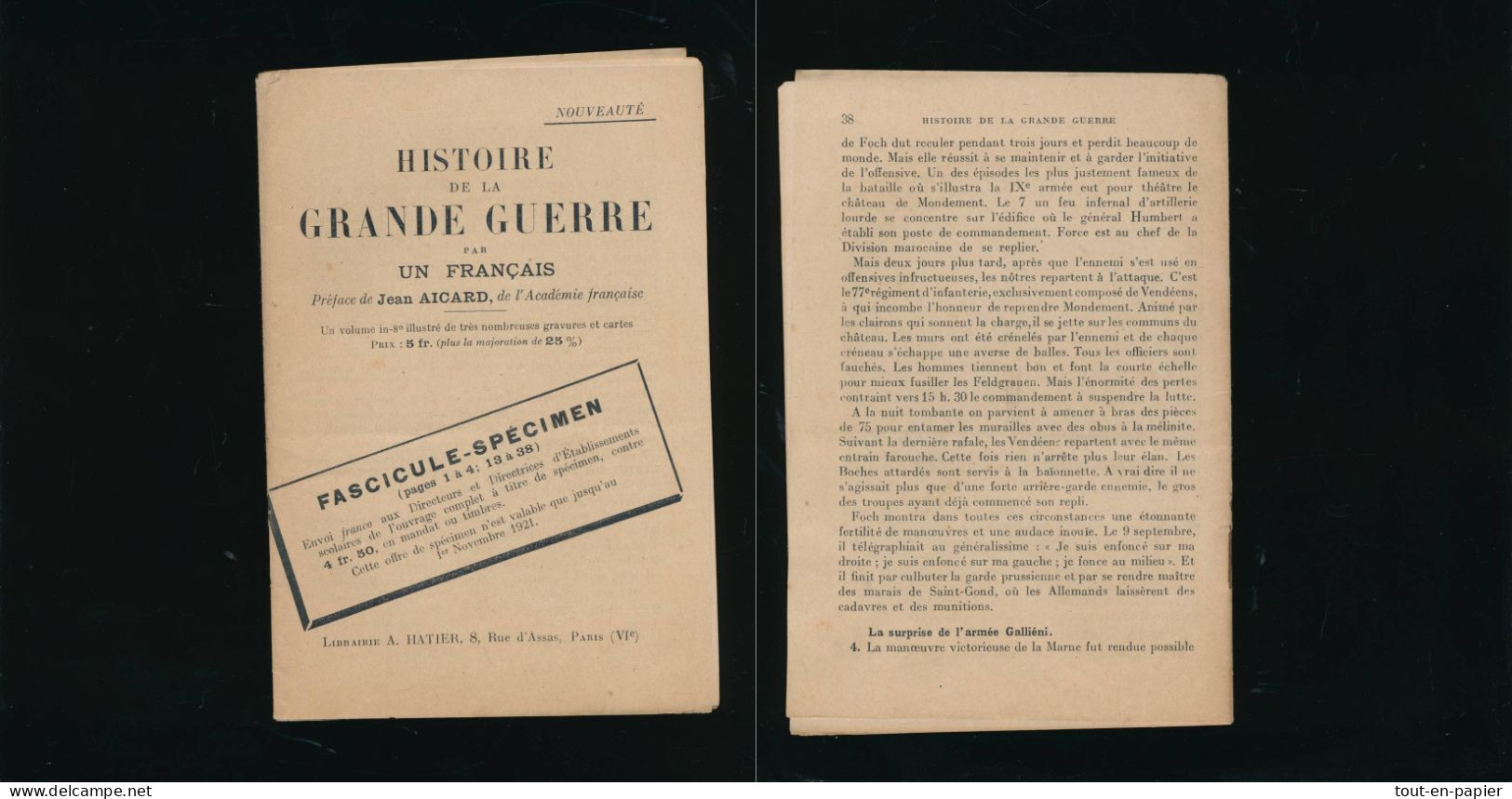 HISTOIRE DE LA GRANDE GUERRE - FASCICULE-SPECIMEN (pages 1 à 4 ; 13 à 38). - PAR UN FRANCAIS - 1914-18