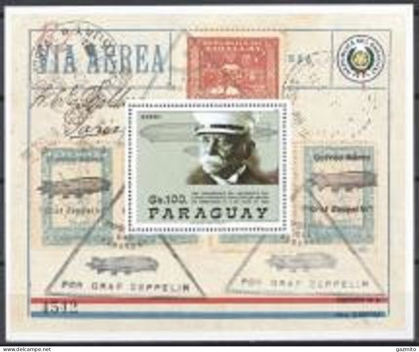 Paraguay 1988, Zeppelin, Stamp On Stamp, BF - Postzegels Op Postzegels