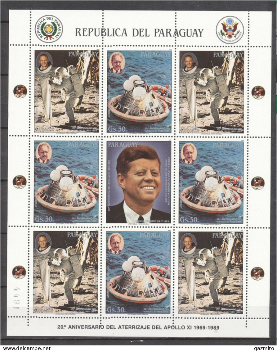 Paraguay 1989, Space, Landing On The Moon, Kennedy, Sheetlet - Kennedy (John F.)