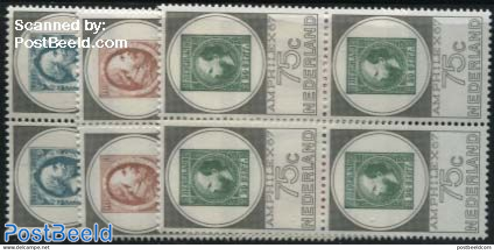 Netherlands 1967 Amphilex 3v, Blocks Of 4 [+], Mint NH, Stamps On Stamps - Unused Stamps