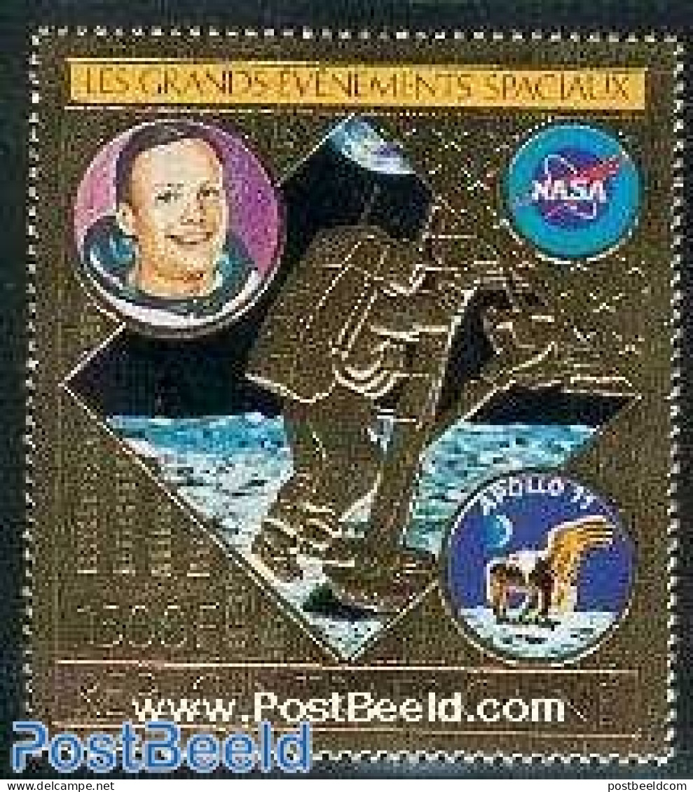 Central Africa 1980 Apollo 11 1v, Gold, Mint NH, Transport - Space Exploration - Centrafricaine (République)