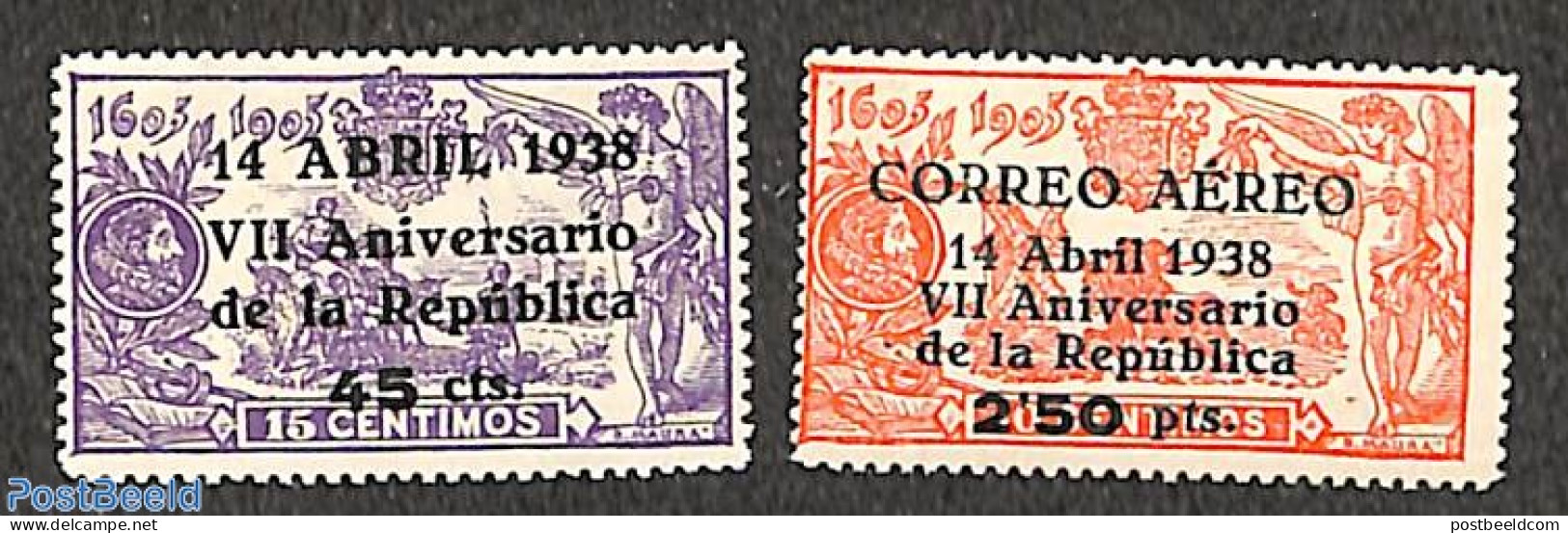 Spain 1938 7 Years Republic 2v, Unused (hinged) - Ongebruikt