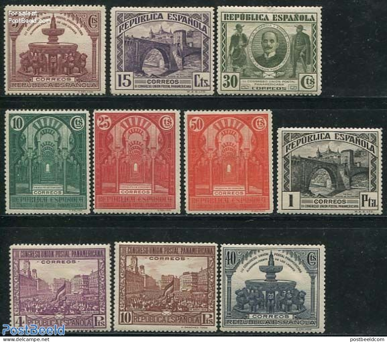 Spain 1931 Panamerican Postal Congress 10v, Unused (hinged), Post - Art - Bridges And Tunnels - Unused Stamps