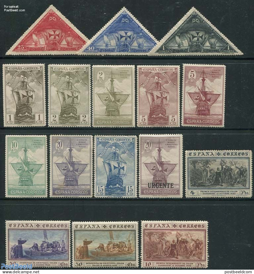 Spain 1930 Columbus 16v, Unused (hinged), History - Transport - Explorers - Ships And Boats - Neufs