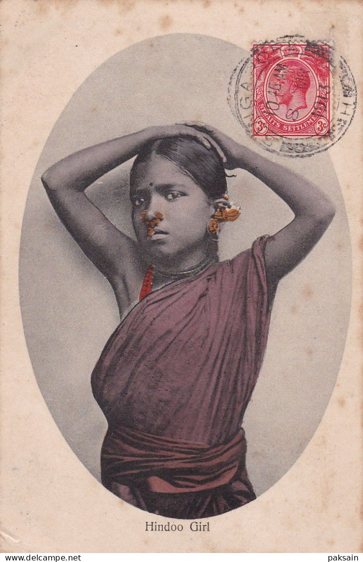 Hindoo Girl Pc Used From Singapore 1913 Singapour Fille Hindou - Singapore