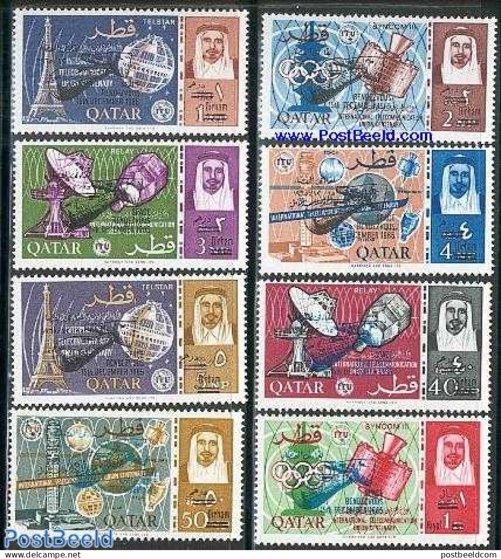 Qatar 1966 GEMINI OVERPRINTS 8V, Mint NH, Science - Sport - Transport - Various - Telecommunication - Olympic Games - .. - Telecom