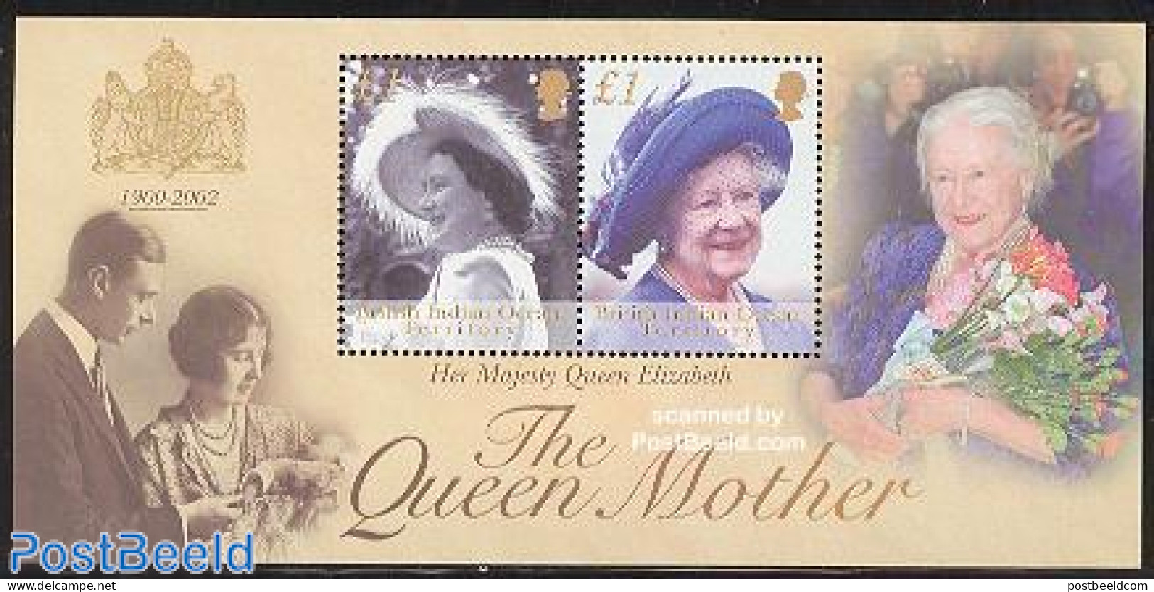 British Indian Ocean 2002 Queen Mother S/s, Mint NH, History - Kings & Queens (Royalty) - Familias Reales