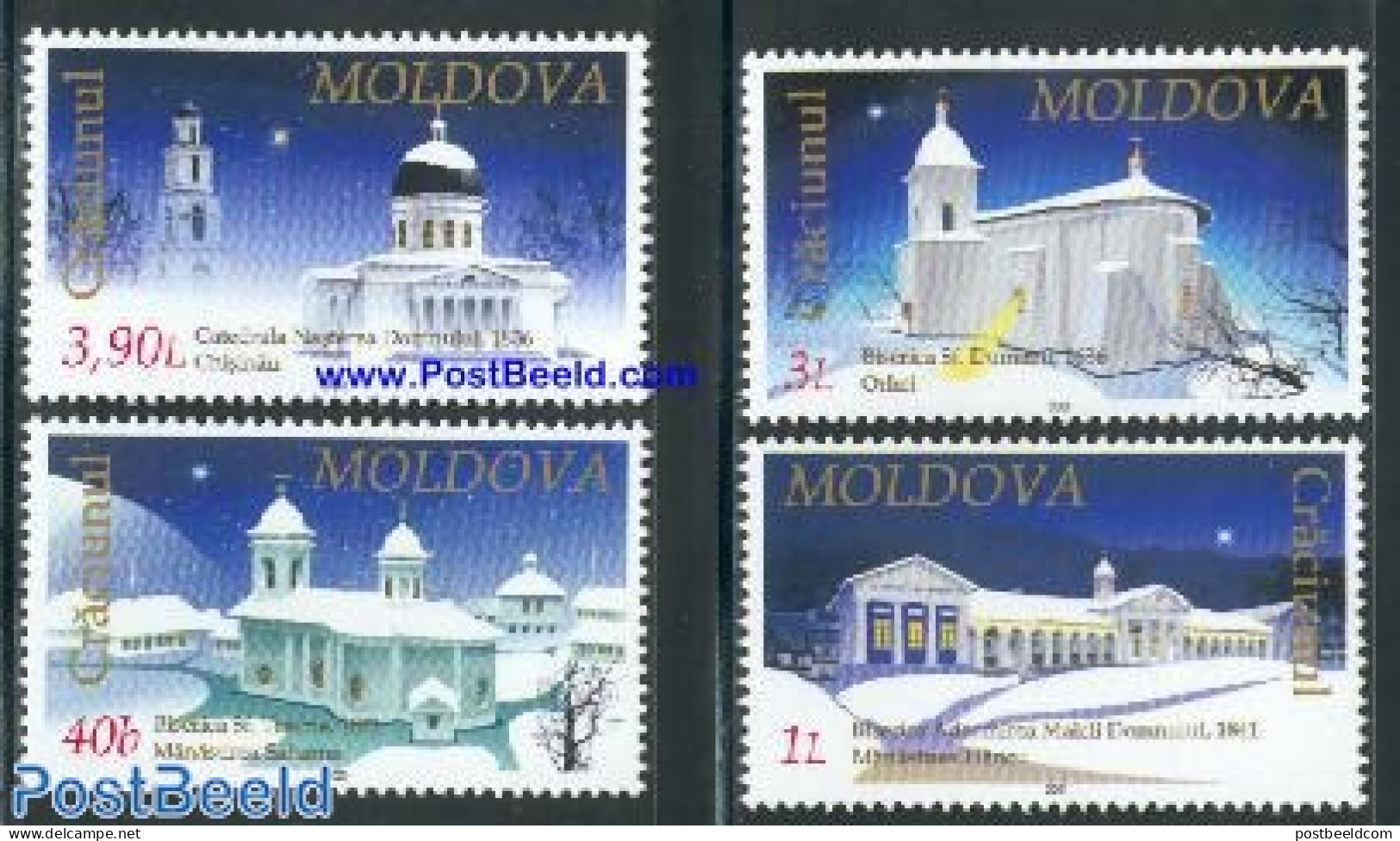 Moldova 2001 Christmas 4v, Mint NH, Religion - Christmas - Churches, Temples, Mosques, Synagogues - Christmas