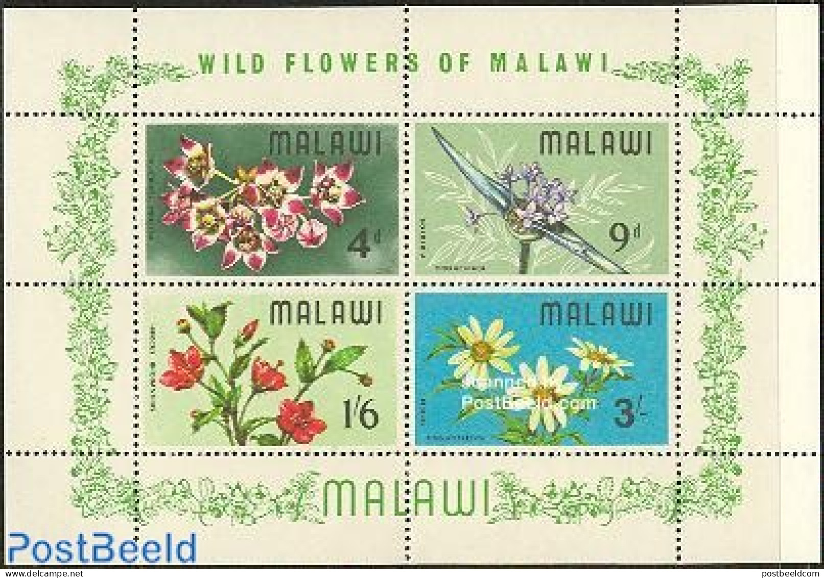 Malawi 1968 Flowers S/s, Mint NH, Nature - Flowers & Plants - Malawi (1964-...)