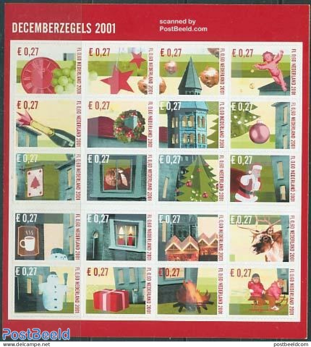 Netherlands 2001 Christmas 20v M/s S-a, Mint NH, Religion - Sport - Christmas - Playing Cards - Unused Stamps