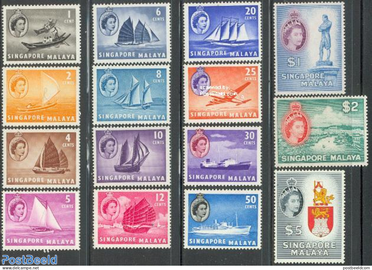 Singapore 1955 Definitives 15v, Unused (hinged), History - Transport - Coat Of Arms - Ships And Boats - Schiffe