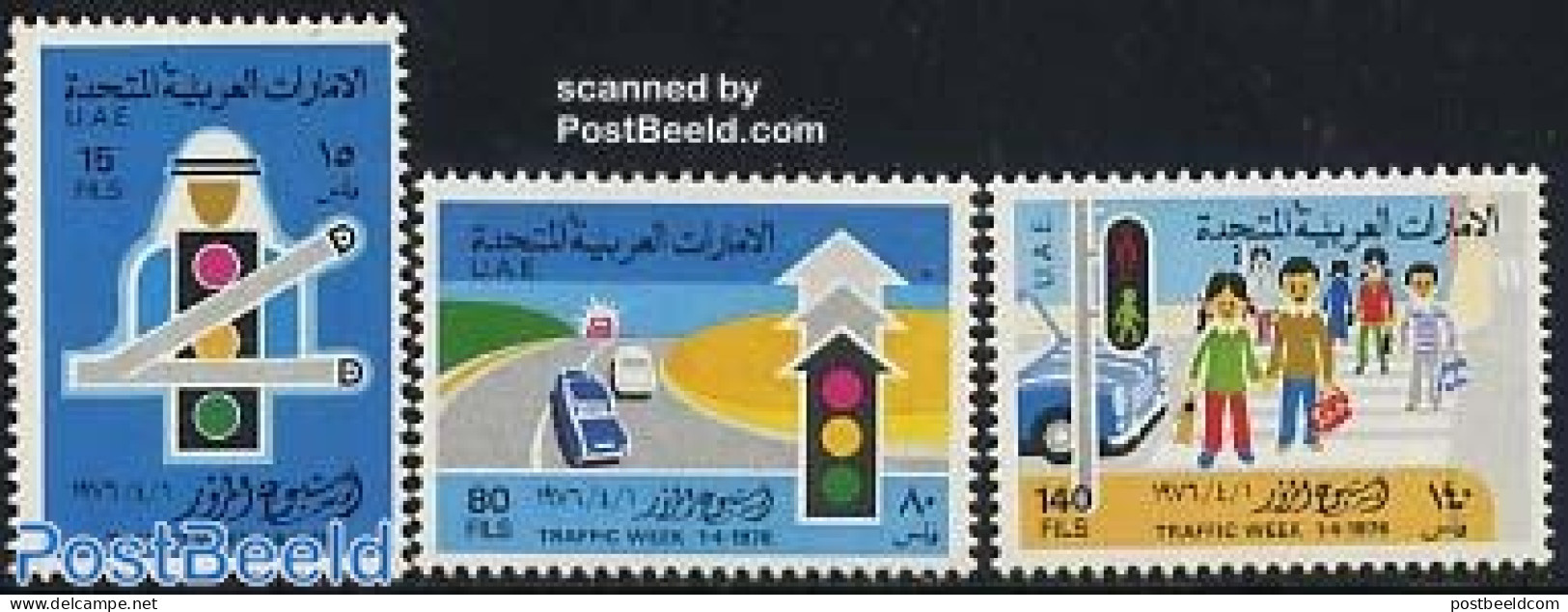 United Arab Emirates 1976 Traffic Week 3v, Mint NH, Transport - Automobiles - Traffic Safety - Voitures