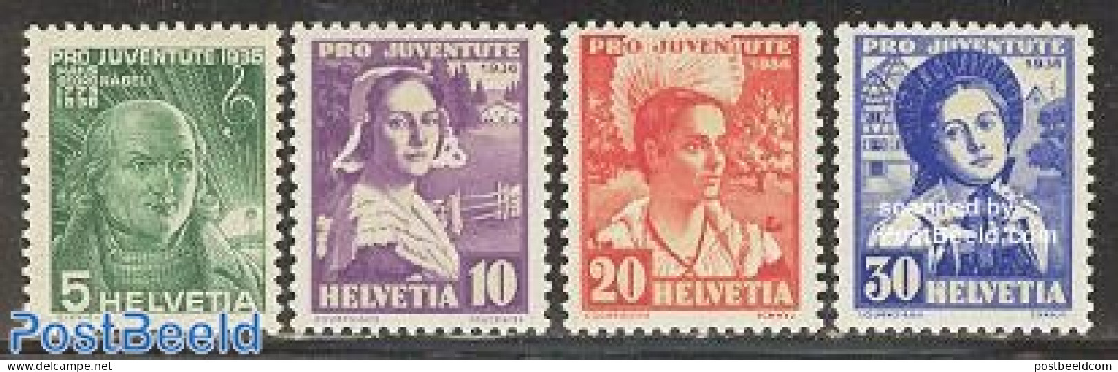 Switzerland 1936 Pro Juventute 4v, Mint NH, Various - Costumes - Unused Stamps