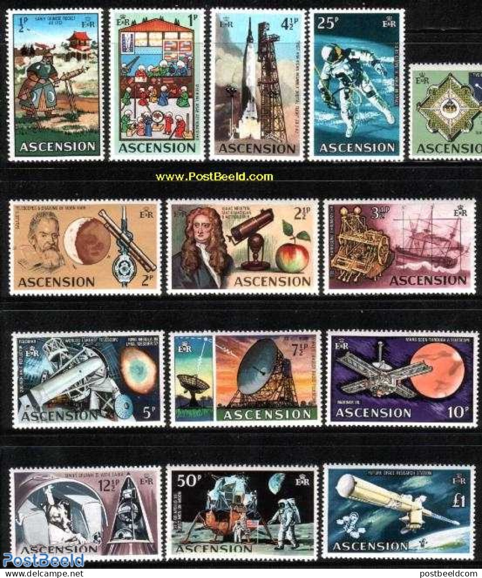 Ascension 1971 Definitives, Space Exploration 14v, Mint NH, Nature - Science - Transport - Dogs - Astronomy - Ships An.. - Astrología