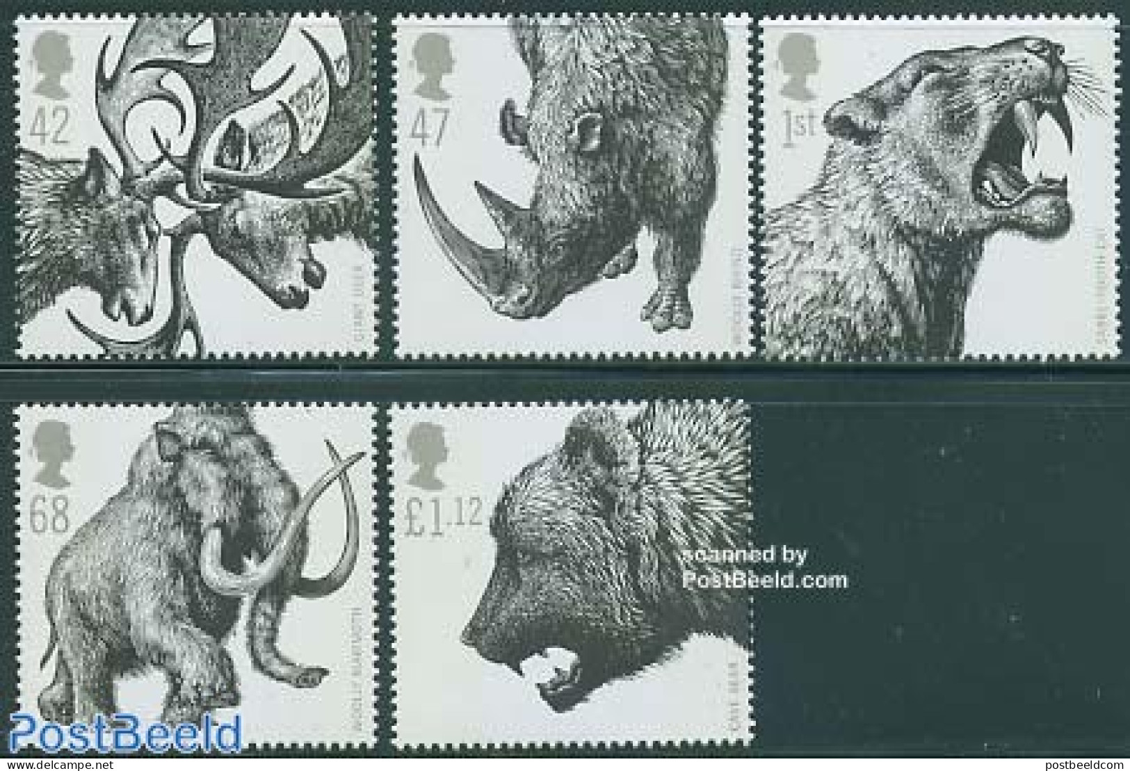 Great Britain 2006 Ice Age Animals 5v, Mint NH, Nature - Animals (others & Mixed) - Bears - Cat Family - Deer - Prehis.. - Ongebruikt