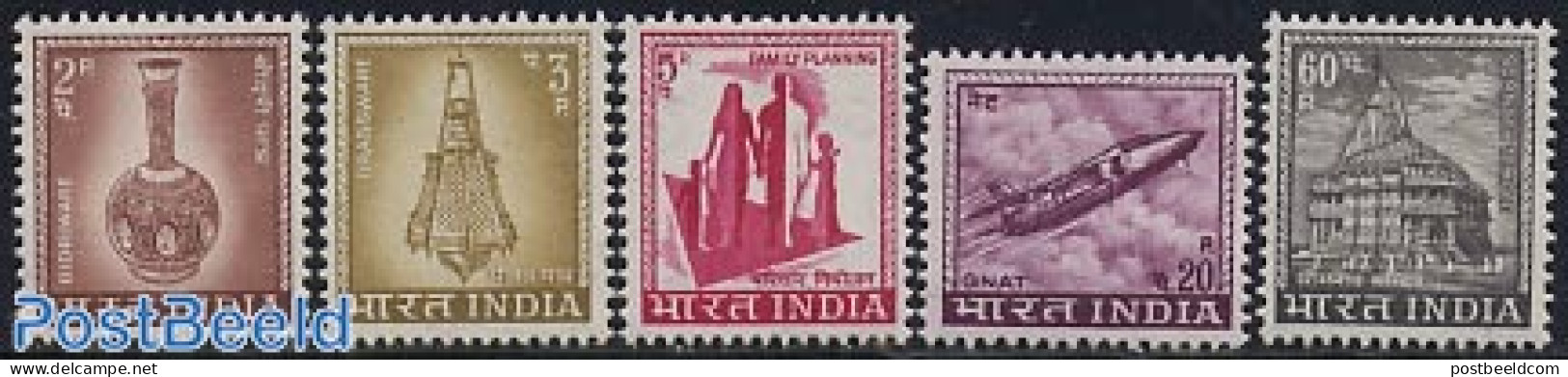 India 1967 Definitives 5v, Mint NH, Transport - Aircraft & Aviation - Art - Ceramics - Nuevos