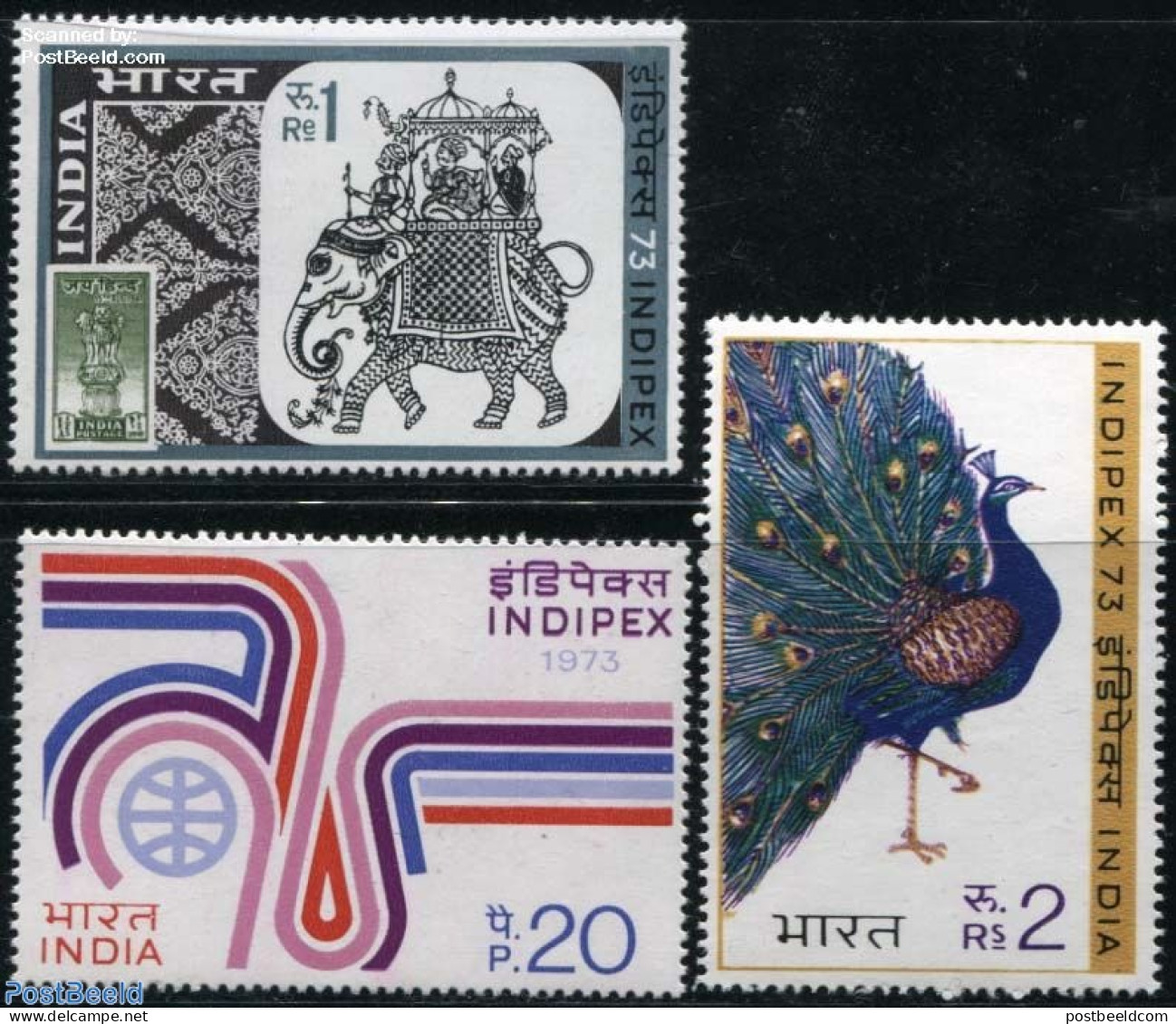 India 1973 INDIPEX 3v, Mint NH, Nature - Birds - Elephants - Stamps On Stamps - Nuovi