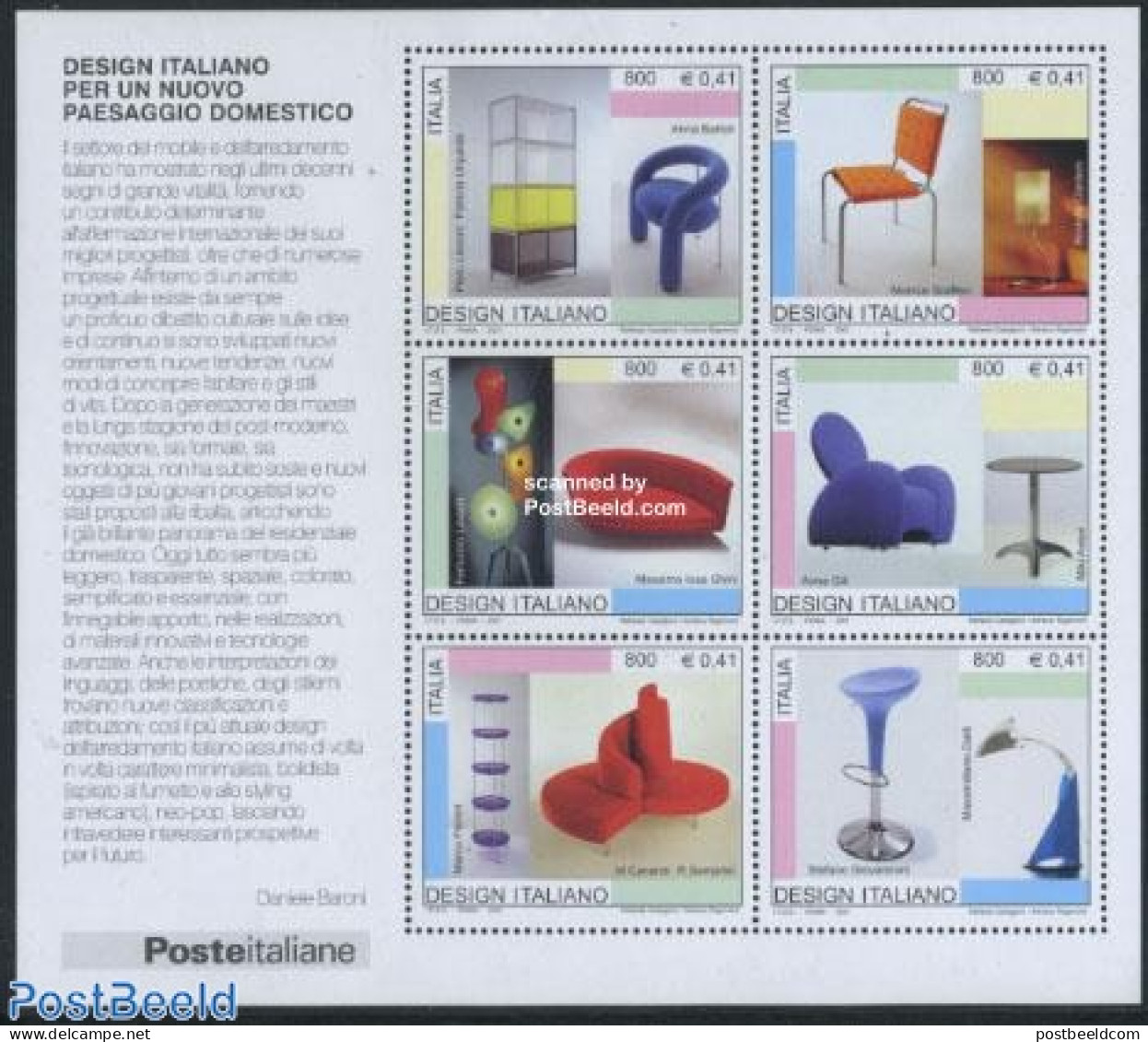 Italy 2001 Italian Design 6v M/s, Mint NH, Art - Art & Antique Objects - Industrial Design - Andere & Zonder Classificatie