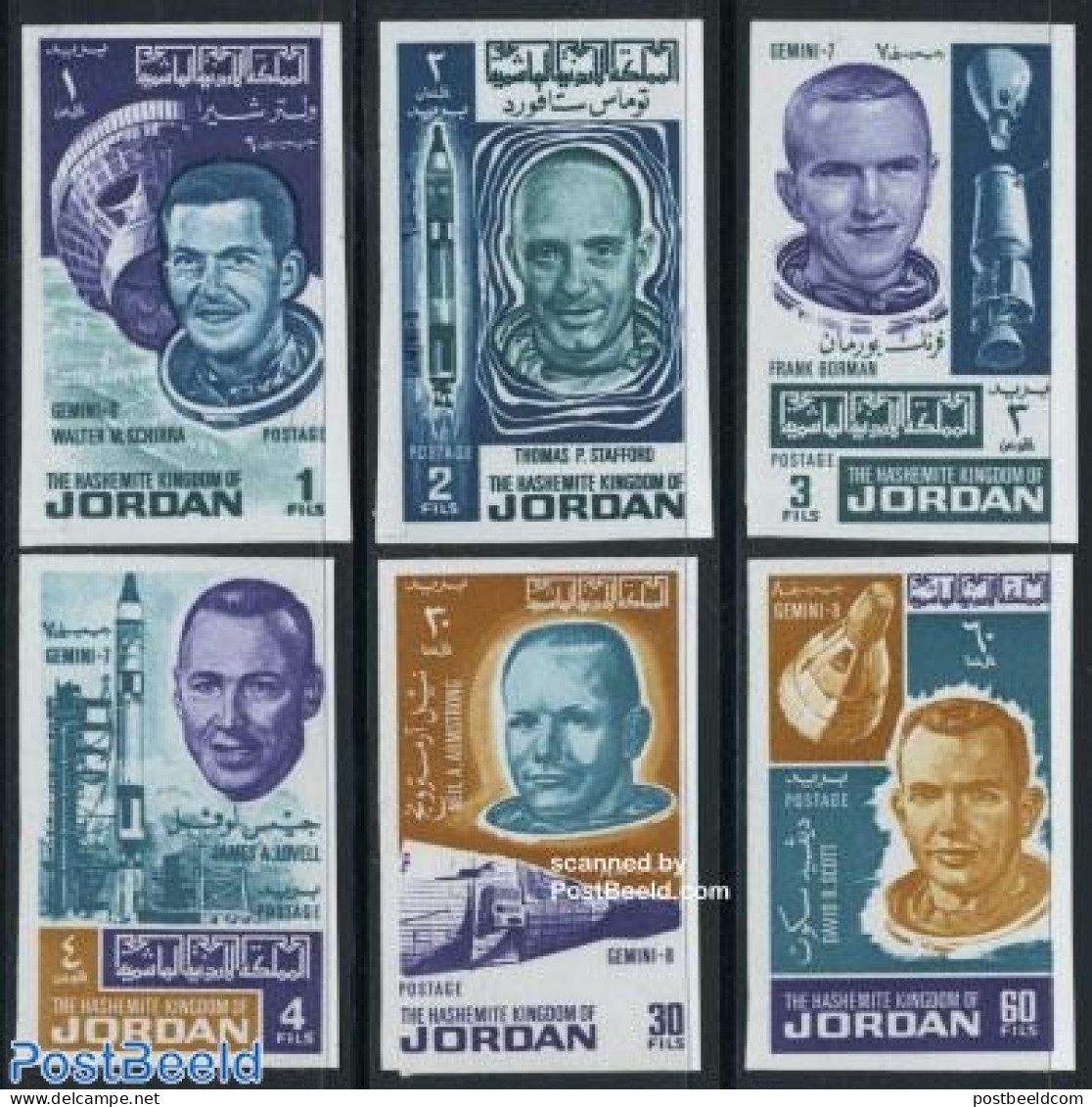 Jordan 1966 Space Exploration 6v Imperforated, Mint NH, Transport - Space Exploration - Giordania
