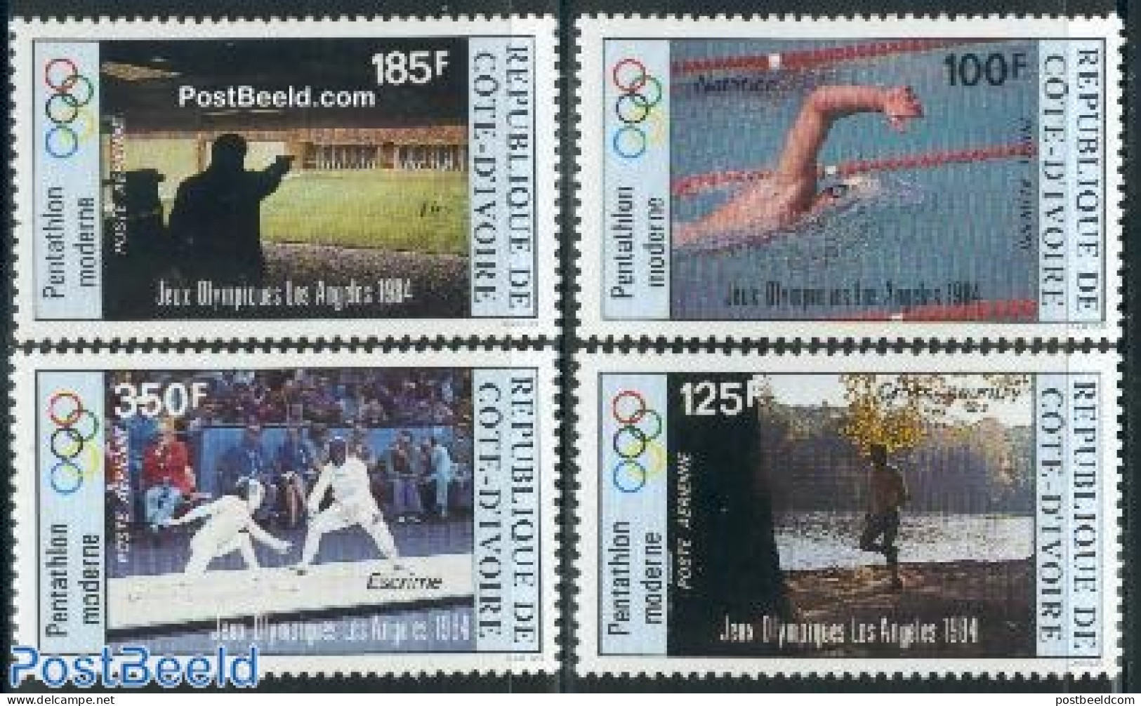 Ivory Coast 1984 Olympic Games Los Angeles 4v, Mint NH, Sport - Fencing - Olympic Games - Shooting Sports - Swimming - Ongebruikt