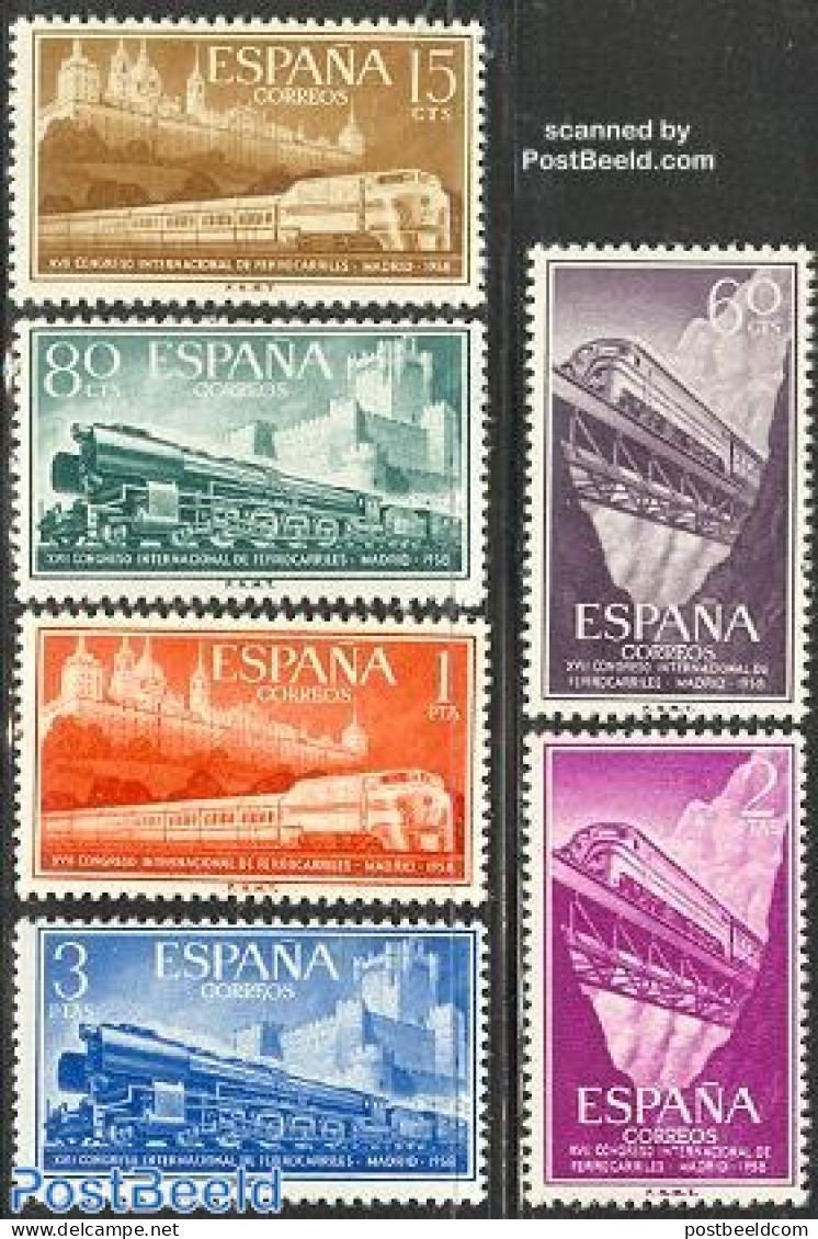 Spain 1958 Railways Congress 6v, Mint NH, Religion - Transport - Cloisters & Abbeys - Railways - Art - Bridges And Tun.. - Ongebruikt