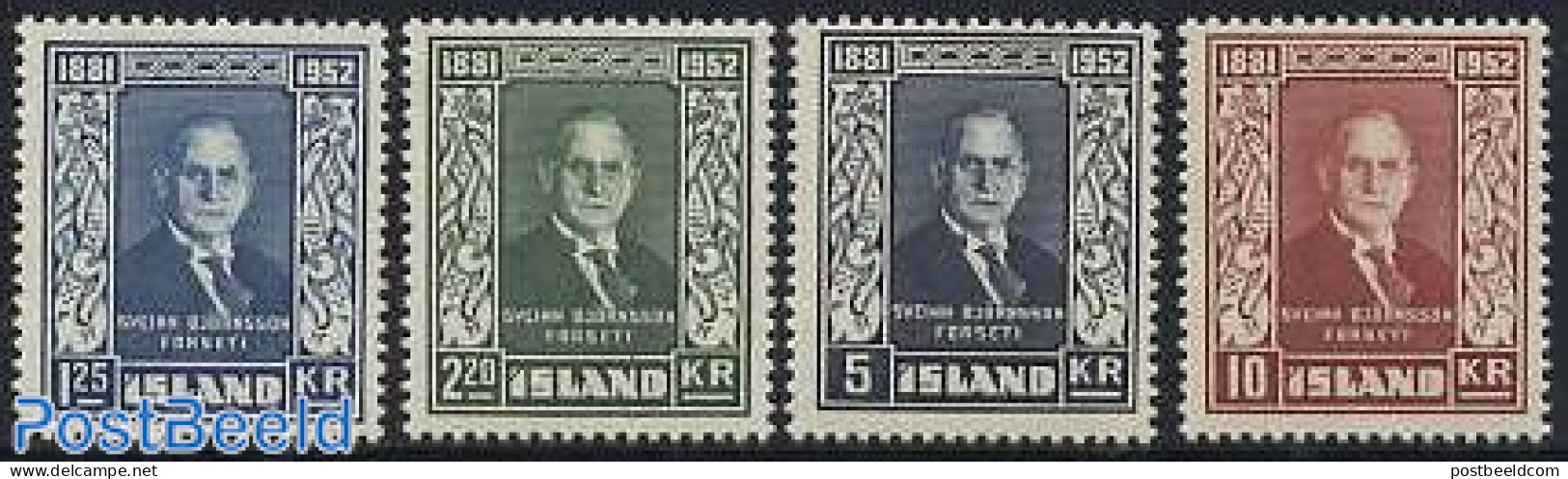 Iceland 1952 Sveinn Bjornsson 4v, Unused (hinged), History - Politicians - Ongebruikt