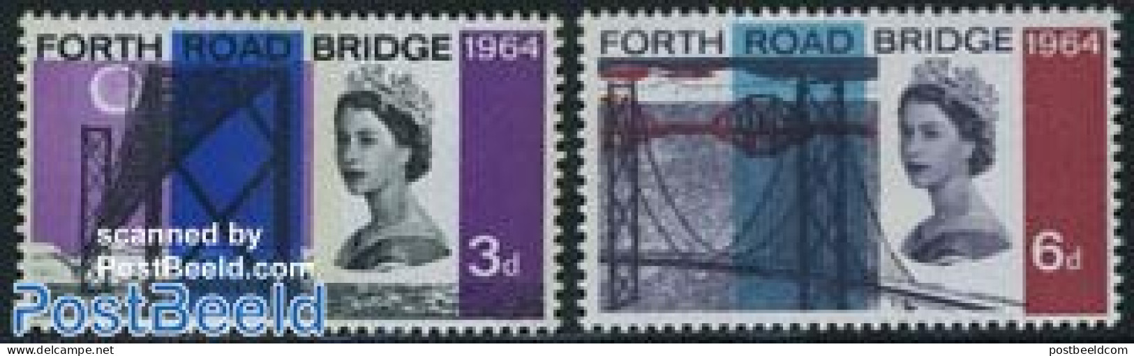 Great Britain 1964 Forth Road Bridge 2v, Phosphor, Mint NH, Transport - Railways - Ships And Boats - Art - Bridges And.. - Nuevos