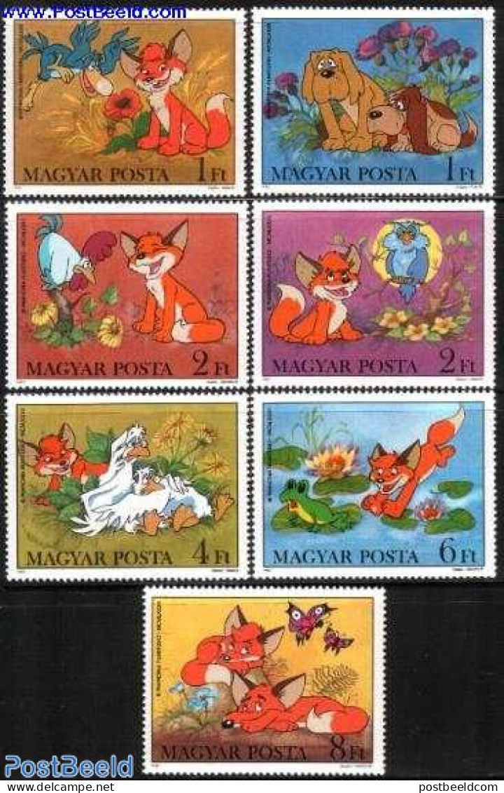 Hungary 1982 Comics 7v, Mint NH, Nature - Butterflies - Dogs - Flowers & Plants - Owls - Poultry - Art - Comics (excep.. - Neufs