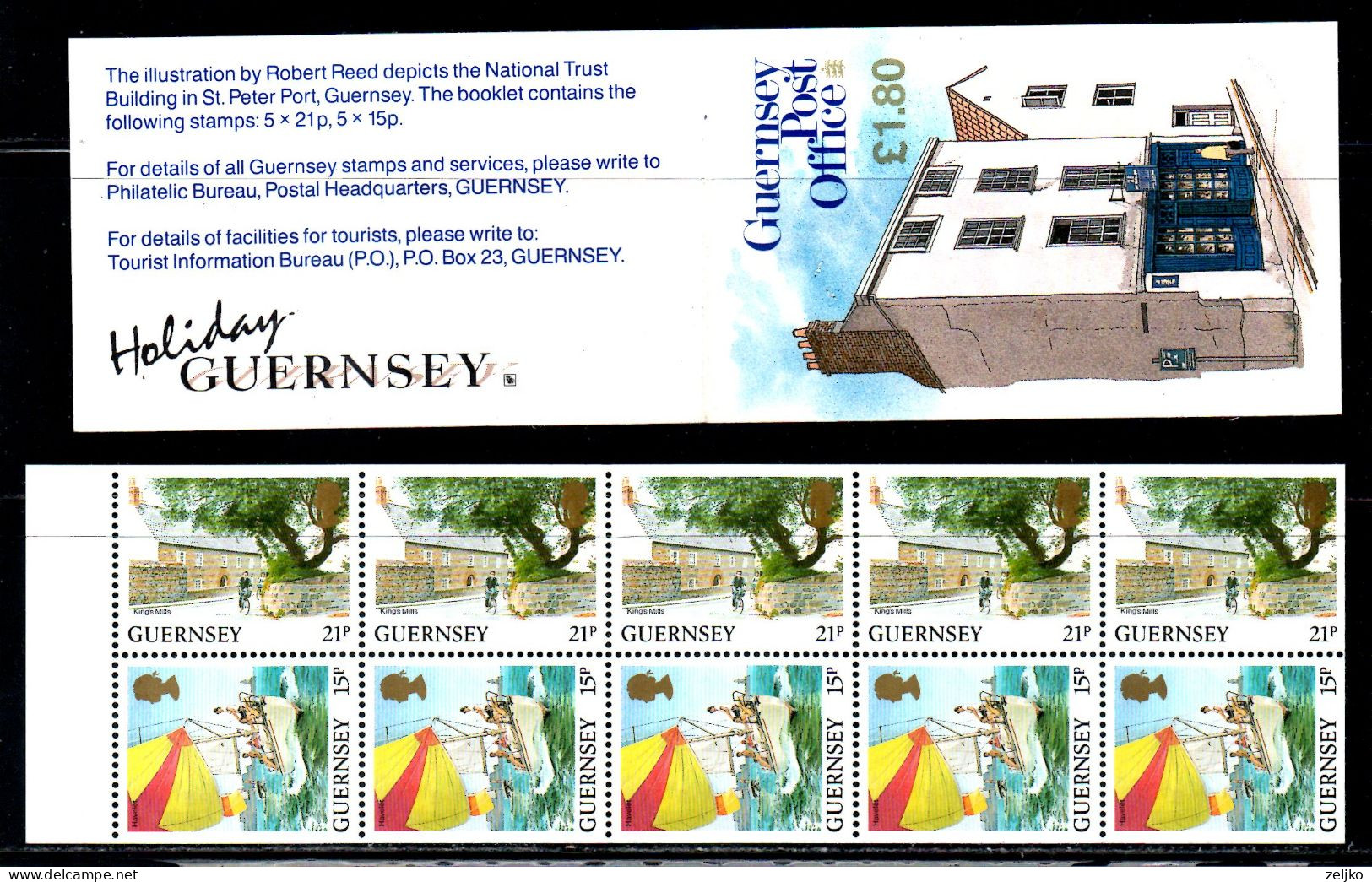 Guernsey, MNH, Booklet, H-Blatt 38, Michel332 D E, 516 D E, Bent By Vertical Perforation - Guernsey