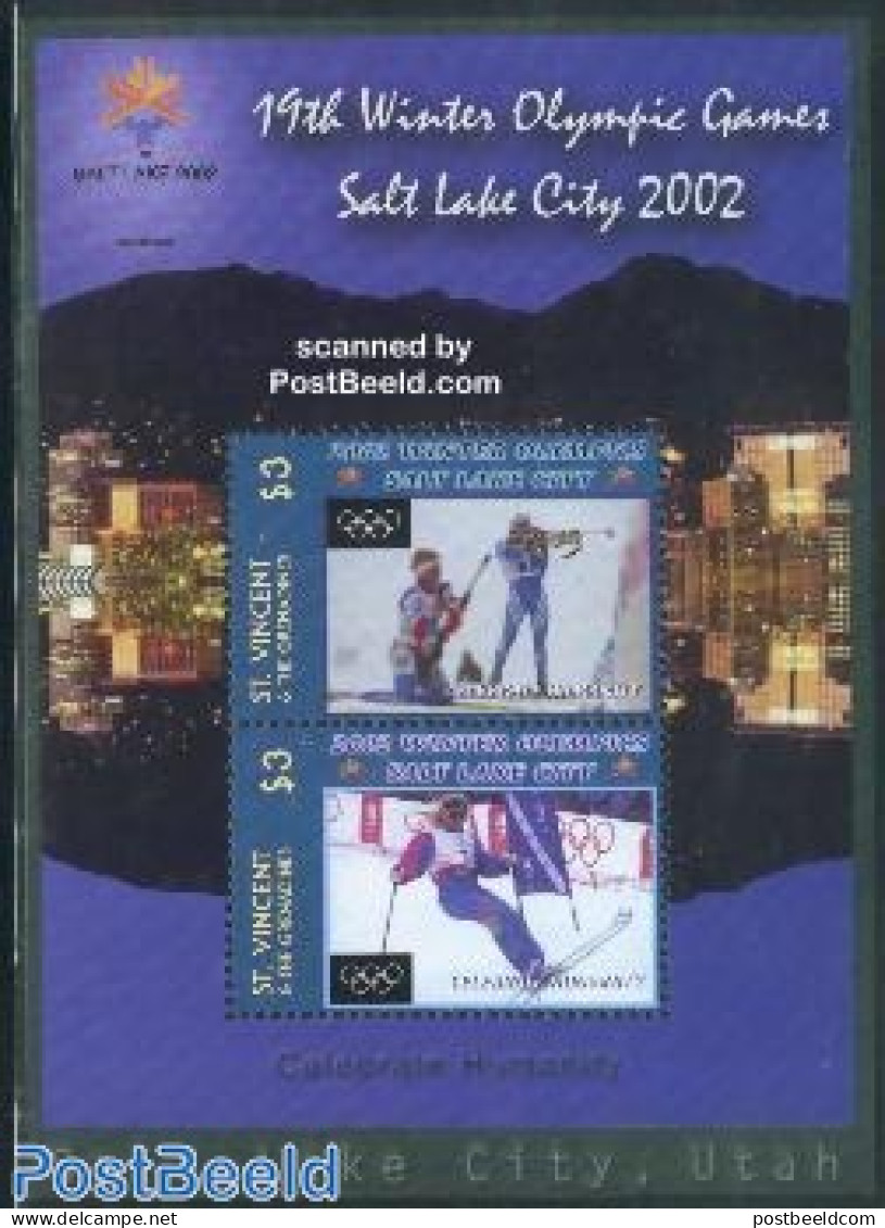 Saint Vincent 2002 Salt Lake City S/s, Mint NH, Sport - Olympic Winter Games - Shooting Sports - Skiing - Shooting (Weapons)