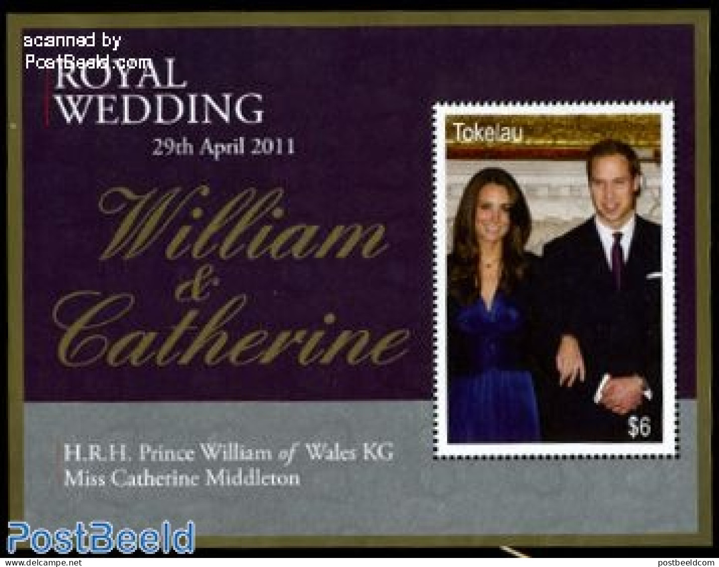 Tokelau Islands 2011 William & Kate Royal Wedding S/s, Mint NH, History - Kings & Queens (Royalty) - Royalties, Royals