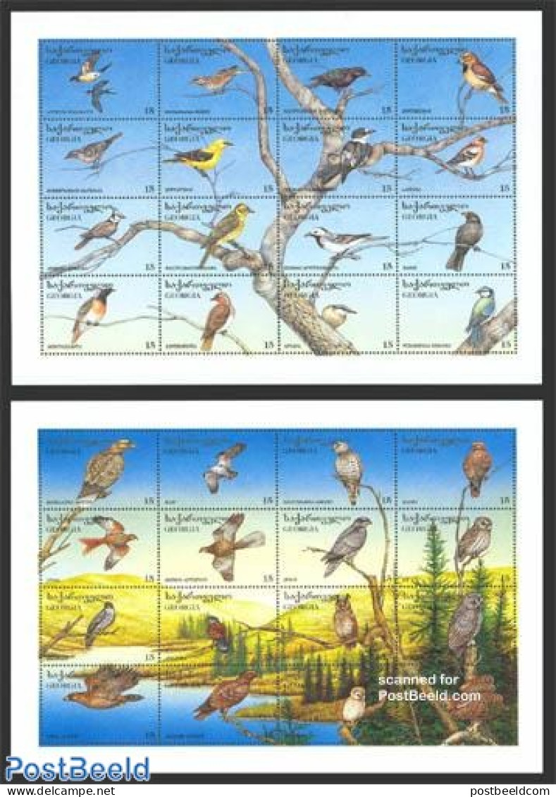 Georgia 1996 Birds 2x16v In 2 M/s, Mint NH, Nature - Birds - Birds Of Prey - Owls - Woodpeckers - Géorgie