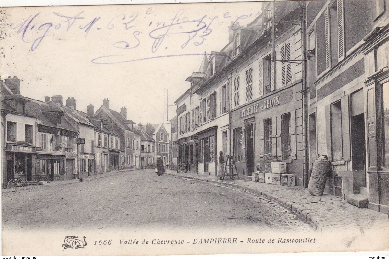 78. DAMPIERRE EN YVELINES. CPA.  ROUTE DE RAMBOUILLET. ANIMATION. COMMERCEE. EPICERIE DE CHOIX .ANNÉE 1917. TEXTE. F.M - Dampierre En Yvelines