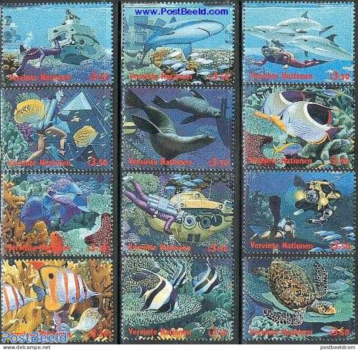 United Nations, Vienna 1998 OCEAN YEAR 12V FROM SHEET, Mint NH, Nature - Sport - Fish - Sea Mammals - Turtles - Diving - Poissons